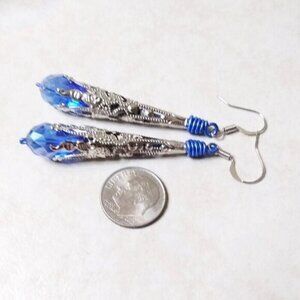 Sexy & Lightweight! Regal & Alluring! Silver Filigree & Blue Dangle Earrings!